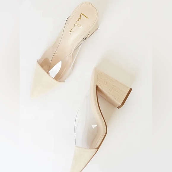 Lulu's Cream and Clear Block Heel Mules - Picture 7 of 9
